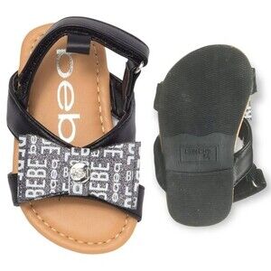 bebe Toddler Black and Silver Bow Glitter Sandals Toddler Girl Size 4